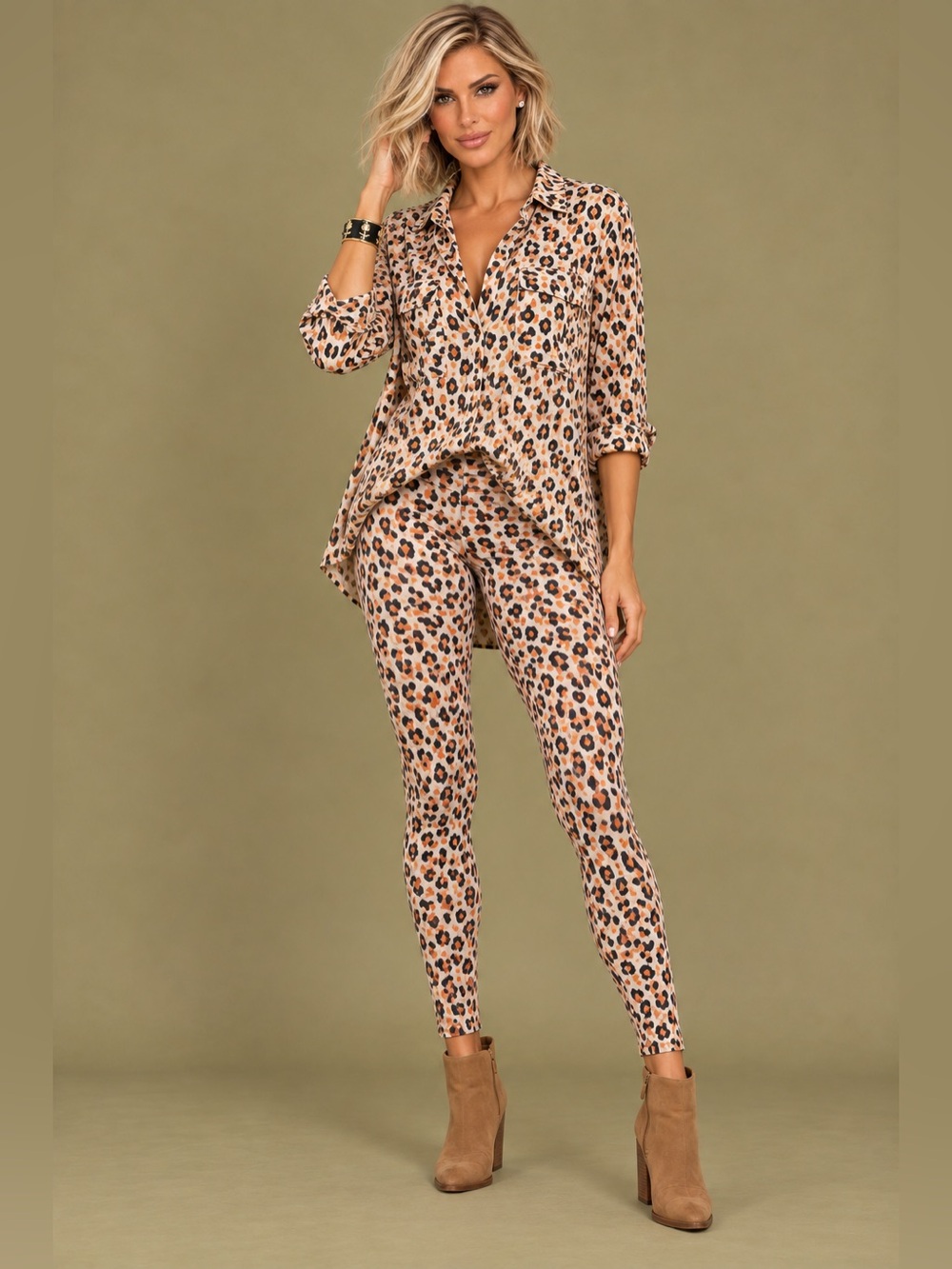 Pilcro Anthropologie Abstract Animal Print Top & Leggings Set L